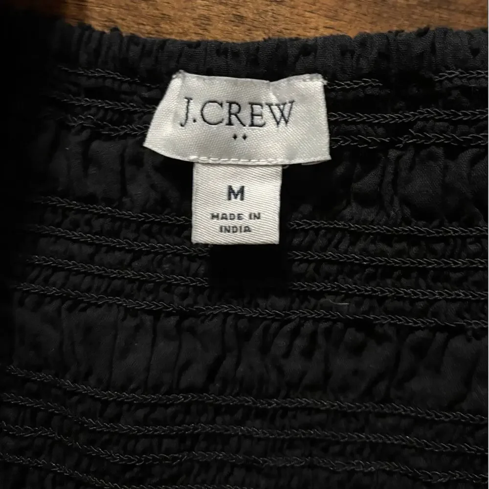 J Crew Women's Medium Dress Smocked Short Mini Puff Sleeve Square Neck Cotton